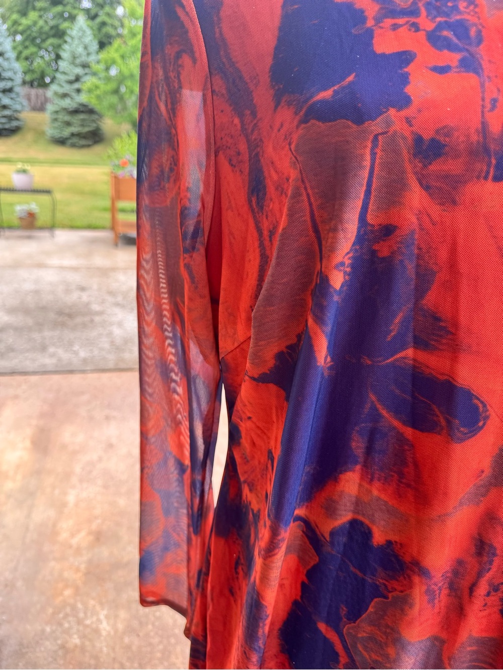 Floral Ruffle Asymmetrical Maxi Dress in Red and Navy - Picture 5 of 6